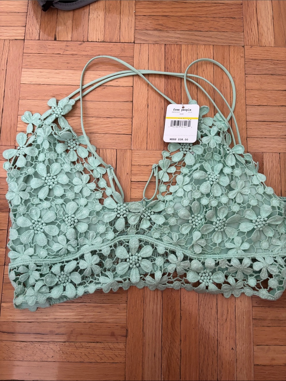 Free People Mint Green Floral Crochet Camisole in Mint